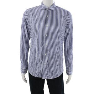Good Threads Mens Button Front Collared Striped Shirt Blue White Size Medium